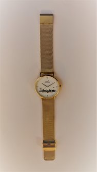 Horloge 36mm Witte wijzerplaat met zwarte opdruk Gouden kast Gouden staalband