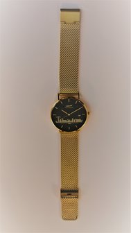 Horloge 40mm Zwarte wijzerplaat met gouden 3D opdruk Gouden staalband