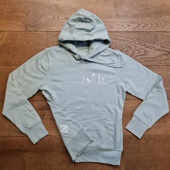 Sage groene hoodie, model slim fit.