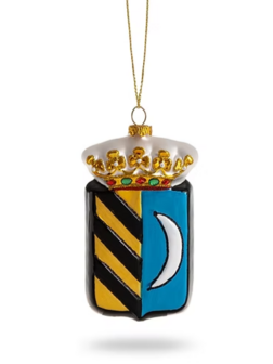 Kerstbal met het Wapen van Ameland en goudkleurig kroontje