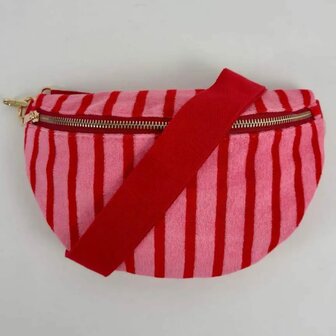 Schoudertasje roze met rode strepen