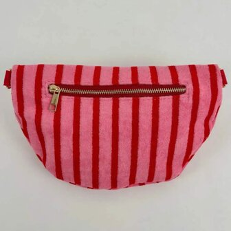 Schoudertasje roze met rode strepen