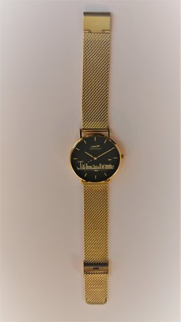 Horloge 40mm Zwarte wijzerplaat met gouden 3D opdruk Gouden staalband
