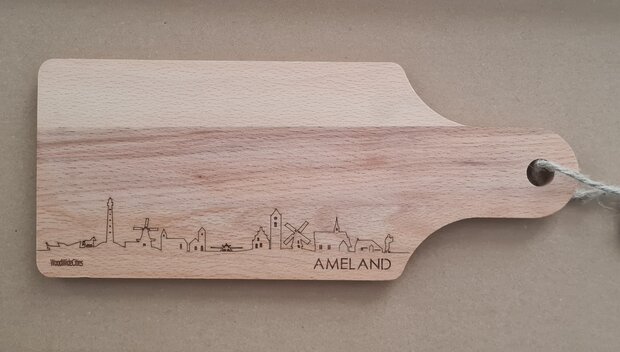 Borrelplank met afbeelding skyline Ameland ©