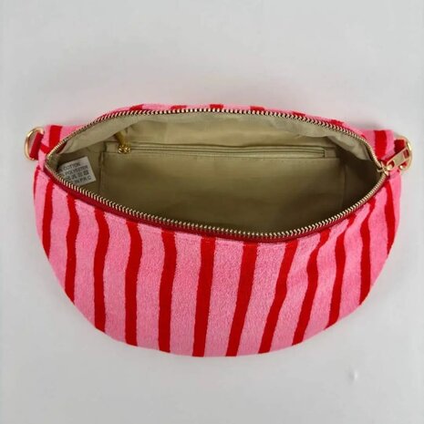Schoudertasje roze met rode strepen